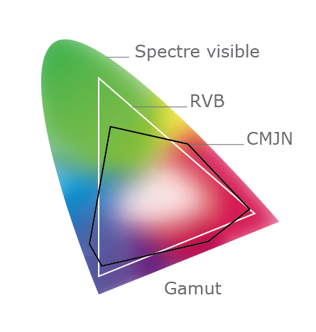 Spectre visible, RVB et CMJN, Gamut
